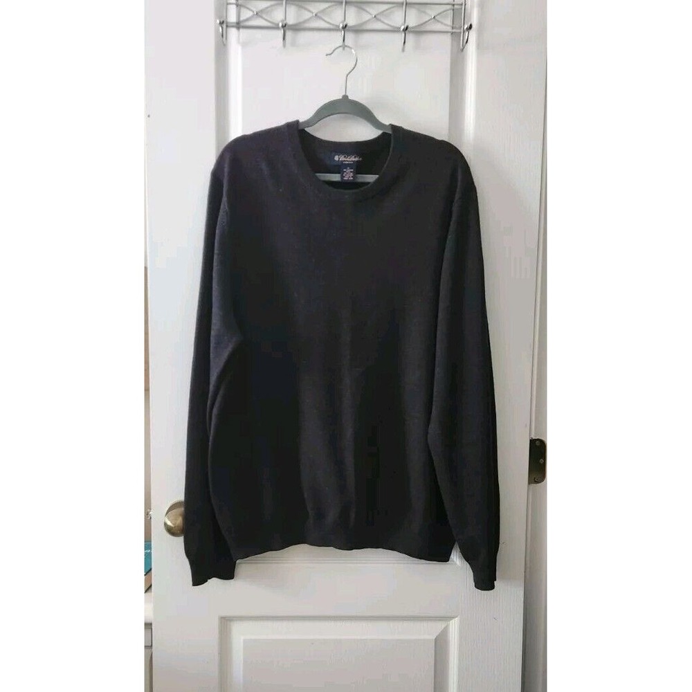 Brooks Brothers Stretch Mens Merino Wool Knit Dark Gray Sweater Pullover Size XL